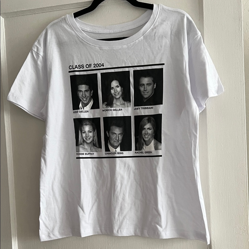 FRIENDS White Short-Sleeve Crewneck Tee with Black Photo Grid